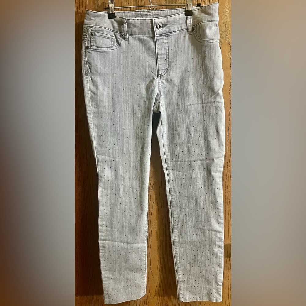 Chico's Bedazzled Light Gray Skinny Jeans